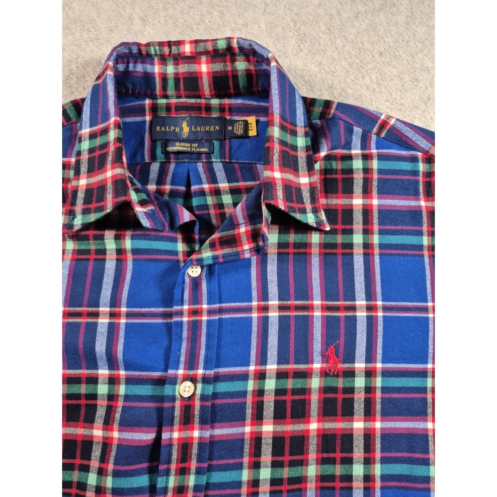 Polo Ralph Lauren L/S Shirt Classic Fit Performance Flannel Blue Plaid Sz Medium - Picture 3 of 7